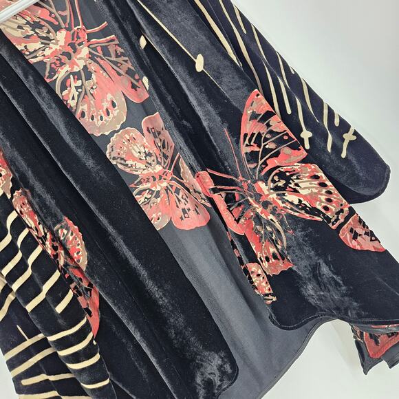 Anes A Cardigan Black Red Burnout Velvet Butterfly Art to wear Lagenlook Size S - Picture 2 of 6